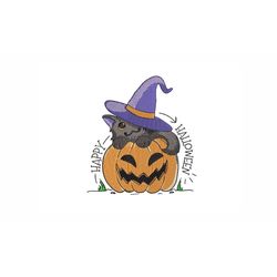 Pumpkin with Cat Machine Embroidery Design. 4 Sizes. Halloween Embroidery Design
