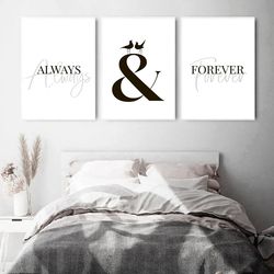 always & forever couple print set of 3 couple printable above bed sign bedroom decor above bed wall art couple poster