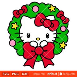 Hello Kitty Christmas Wreath Svg, Christmas Svg, Sanrio Christmas Svg, Kawaii Svg, Cricut, Silhouette Vector Cut File