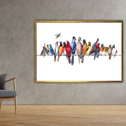 bird wall art, bird print, bird garden, colorful birds, animal canvas print, bird poster, wall art canvas design, framed