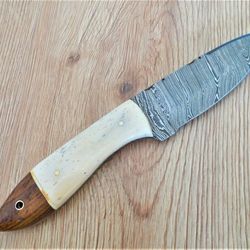 custom handmade Damascus steel hunting skinner knife white camel bone & natural wood handle gift for him groomsmen gift
