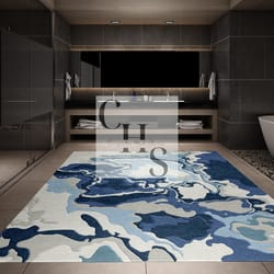 woolen hand tufted blue white green area rug - stylish floor accent- ideal for living rooms, bedrooms,