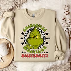 grinch chritmas sweatshirt, cozy dr seuss, inspired college apparel - unique christmas gift - soft jumper