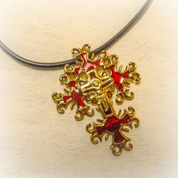 Cross necklace pendant on leather lace,christianity cross necklace pendant,gutzul cross jewelry pendant,handmade cross