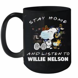 snoopy stay home and listen to willie nelson ceramic mug 15oz