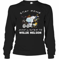 snoopy stay home and listen to willie nelson long sleeve t-shirt