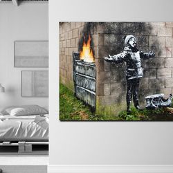 banksy 'don't forget to eat your lunch and make some trouble' wall art,banksy street art,grafitti canvas painting,anarch