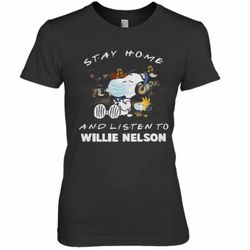 snoopy stay home and listen to willie nelson premium women&039s t-shirt