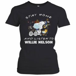 snoopy stay home and listen to willie nelson women&039s t-shirt