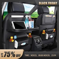 car seat back organizer with foldable table tray pu leather storage organizer with pockets kick mats seat interior acces