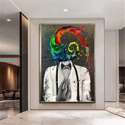 colorful head man canvas wall art, man holding light bulb canvas wall art, man in tuxedo canvas print art, surreal canva