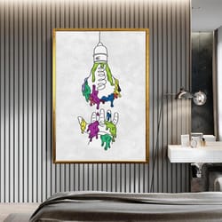colorful light bulb canvas wall art, colorful hand canvas print art, abstract light bulb canvas print art, melting light