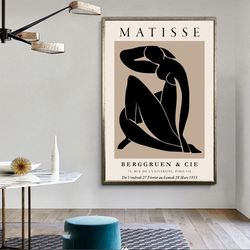 framed canvas wall art, henri matisse black nude print, modern art, boho decor for living room