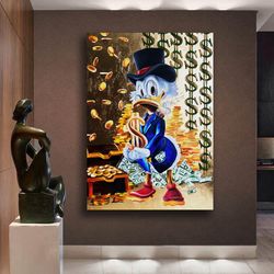 scrooge mcduck print on canvas, duck and dolar canvas wall art, cartoon canvas, children's room canvas, wall decor, read