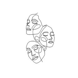 faces machine embroidery design. 5 sizes. one line embroidery design