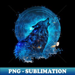 The Majestic Blue Wolf Howling at the Moon - Premium PNG Sublimation File - Boost Your Success with this Inspirational PNG Download