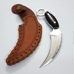 Personalized Handmade Damascus steel Karambit Knife Set with Genuine Leather She