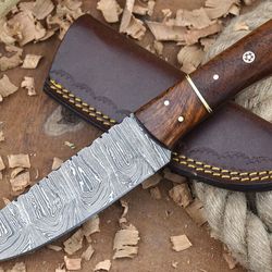 custom handmade Damascus steel hunting skinner knife rose wood handle gift for him groomsmen gift wedding anniversary