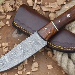 custom handmade damascus steel hunting skinner knife rose wood handle gift for him groomsmen gift wedding anniversary