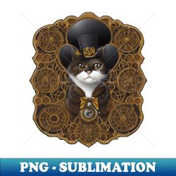 Steampunk Cat in a Top Hat with Gear-filled Background - Aesthetic Sublimation Digital File - Unleash Your Creativity
