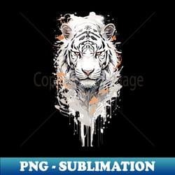 white tiger head in orange and gray paint drips - retro png sublimation digital download - perfect for sublimation mastery