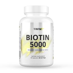 Biotin 5000 for health hair, skin, nails, dietary supplement, vitamin B7, 60 caps