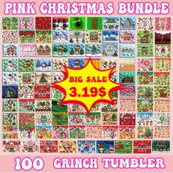 100 grinch christmas tumbler bundle png, grinch bundle tumbler png, pink christmas bundle png, tumbler christmas png