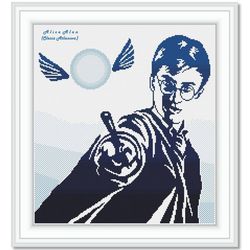 Cross stitch pattern Harry Potter portrait Daniel Radcliffe actor superhero wizard Gryffindor Hogwarts monochrome PDF