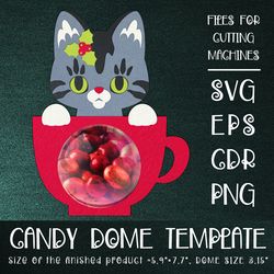 Cat in a Cup | Candy Dome | Christmas Ornament | Paper Craft Template | Sucker Holder SVG