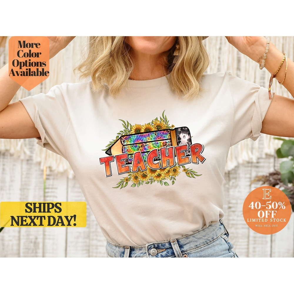 Colorful Teacher Pencil and Floral T-Shirt - Perfect Gift for Educators, Trendy and Eye Catching graphic tee for Teachers.jpg