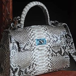 Top handle grey classy IDA genuine python skin bag | exotic leather bags | Elegant everyday women purse |