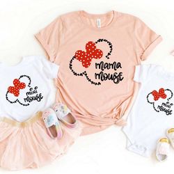 mama mouse minnie mouse, cute red ribbon, with my mom shirt, mom and daughter shirt, lovely mama and her girl, disneylan