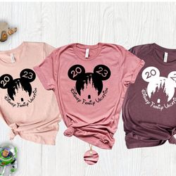 matching family vacation shirt 2023, castle in mickey and minnie heads shirts 2023, 2023 disney squad shirt, disney trip