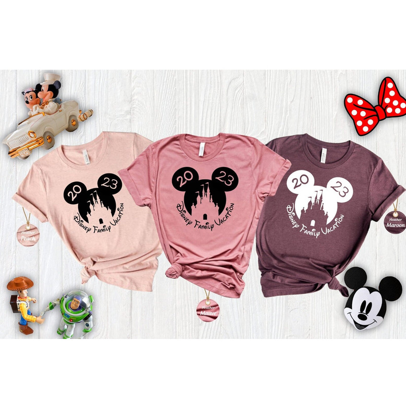 Matching Family Vacation shirt 2023, Castle in Mickey and Minnie heads shirts 2023, 2023 Disney Squad Shirt, Disney Trip Group shirts 2023.jpg