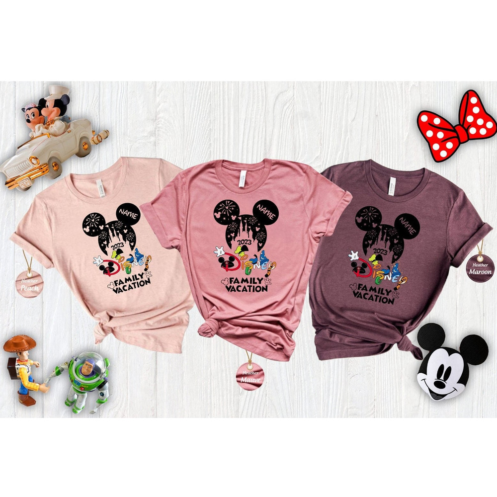 Matching Family Vacation shirt 2023, Castle in Mickey and Minnie heads shirts 2023, Disney Family shirts 2023, Disney Trip Group shirts 2023.jpg