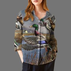 duck hunting cotton and linen casual shirt, hunting linen shirt