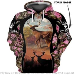 personalized pink deer hunting unisex size hoodie