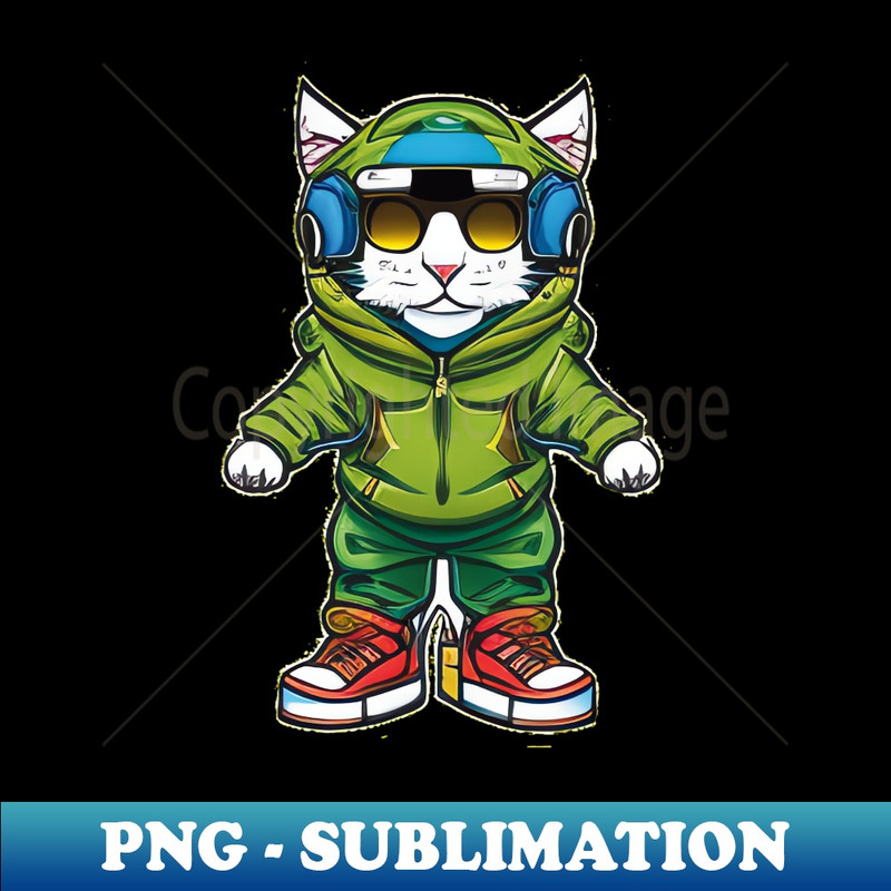 CK-27781_Paws Playlists Stylish Cat with Green Hoodie Sunglasses and Blue Headphones 1555.jpg