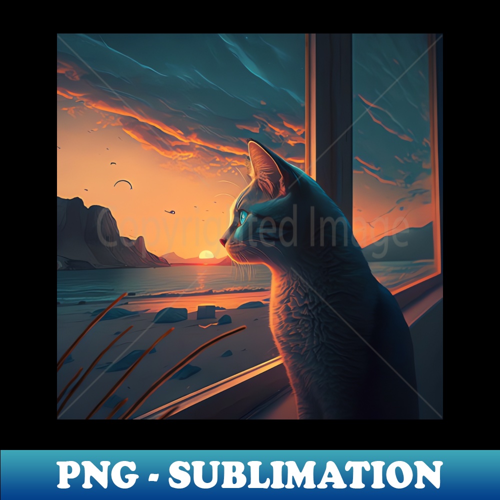 CX-11033_Design of a grey cat watching a sunset by the sea 5051.jpg