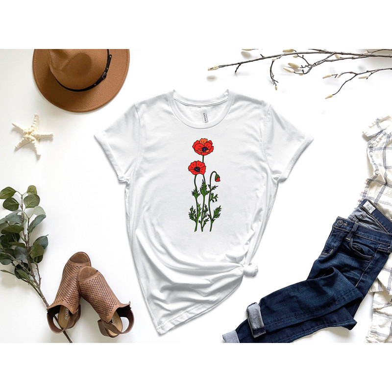 Poppy Shirt, August Shirt, Gardening Shirt, Botanical Shirt, Flower Shirt, August Birth Shirt, Floral Shirt, August Flower Tee,Birthday Gift.jpg