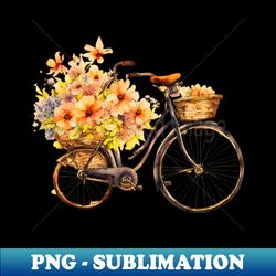 a bicycle with flowers in the basket watercolor ink outlines vintage fee - modern sublimation png file - fashionable and fearless
