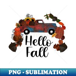 hello fall rustic blue truck - retro png sublimation digital download - perfect for sublimation art