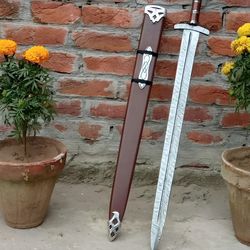 custom made handmade damascus steel viking sword , hand forged viking sword