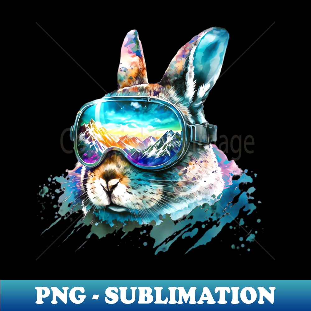 FD-29470_Rabbit Head Ski Mountains Snow Snowboarding Fox Skiing Art Painting Winter Watercolors 8193.jpg