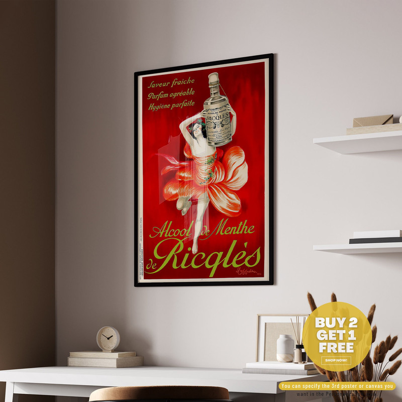 Alcool de menthe de Ricqles France Vintage Poster  Food & Drink Vintage Poster, Retro Print, Vintage Art Print, Wall Decor, Housewarming.jpg