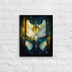 angel print, butterfly print, moth canvas print, art nouveau faux stained glass canvas print, art de