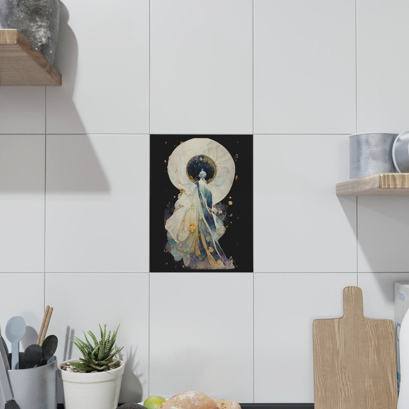 Art Nouveau Ceramic Tile, Art Deco Ceramic Tile, Looking Into the Future, Ethereal, Celestial, Cosmic, Ceramic Photo Tile.jpg