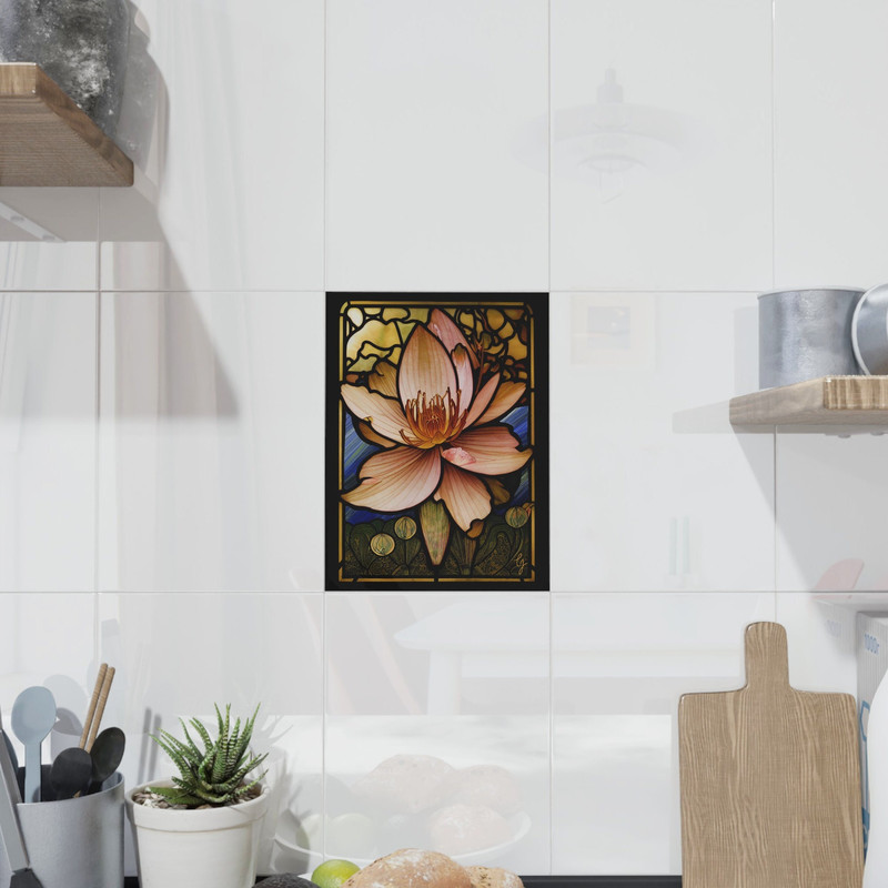 Art Nouveau Ceramic Tile, Art Deco Ceramic Tile, Stained Glass Print, Waterlily #1 Ceramic Tile, Floral Ceramic Tile, Flower Ceramic Tile.jpg