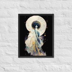 art nouveau framed print, art deco print, dark academia framed print, looking into the future, anime