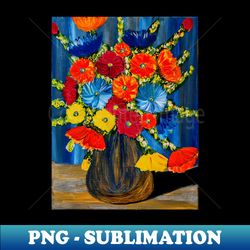 mixed abstract flowers in a glass vase - sublimation-ready png file - unleash your creativity